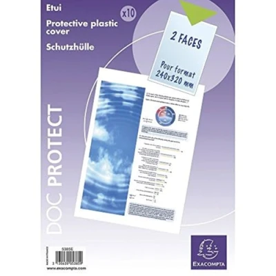 Abbildung von Exacompta 5385E Packung (mit 10 Schutzhüllen, für Ihre Dokumente 24 x 32 cm, aus glattem PVC 150µ) 10er Pack transparent
