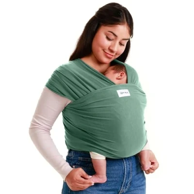 Abbildung von Sleepy Wrap Tragetuch Baby Neugeboren bis Kleinkind Freihändige Trage, Elastisches Neugeboren, Ergonomisches Tragetuch, Einfach zu bindende Babytrage (Sage Green)