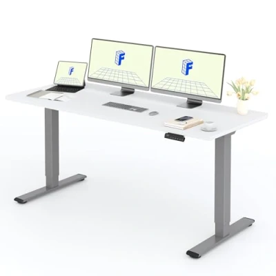 Abbildung von FLEXISPOT Höhenverstellbarer Schreibtisch mit 2 Motoren &amp; 25MM einteiliger Tischplatte,ergonomischer Bürotisch 180 x 80 cm Weiß, graues Gestell