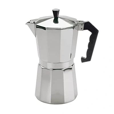 Abbildung von cilio Espressokocher Classico für 9 Tassen Höhe: 23,5 cm Ø: 10,5 Aluminium Gehäuse Silber Espresso Kocher mit Planboden Reisen oder Camping Kaffeekocher, Edelstahl