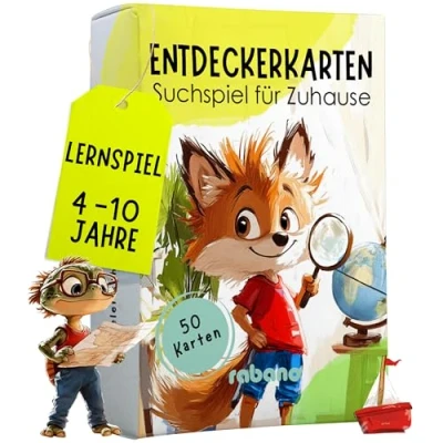 Abbildung von Rabano Art 50 Entdeckerkarten für Kinder Indoor Schatzsuche und Zuhause entdecken I Spannendes Suchspiel Lernspiel &amp; Geschenk Mädchen Junge Spiele ab 4, 5, 6, 7, 8 Jahre