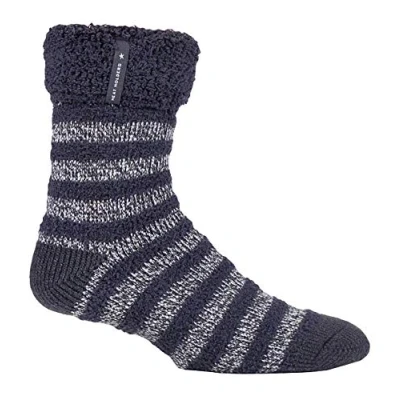 Abbildung von HEAT HOLDERS Herren Flauschig Innenfell Uni und Gestreift Bettsocken/Kuschelsocken für Zuhause (Kohlestreifen (Olwen), 39 45 EU)