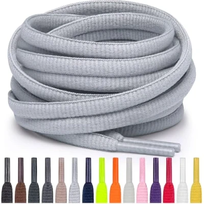 Abbildung von Miscly Schnürsenkel Oval, Reißfest für Sportschuhe, Sneaker und Laufschuhe 100% Polyester Ø 6mm (160 cm, Hellgrau)