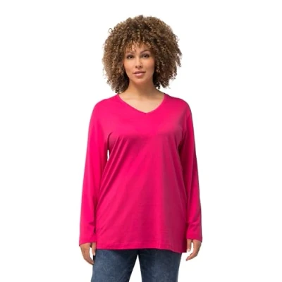 Abbildung von Ulla Popken Rundhalsshirt Shirt V Ausschnitt Relaxed Langarm