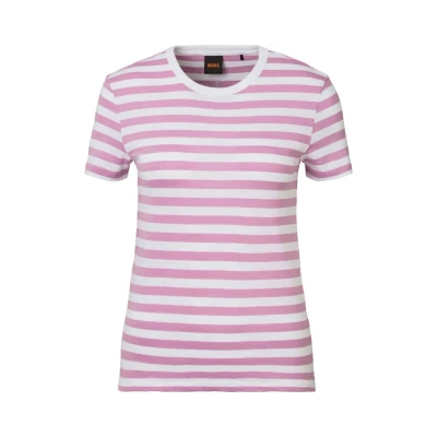 Abbildung von BOSS ORANGE T Shirt C_Esla_Striped Premium Damenmode im gestreiften Design