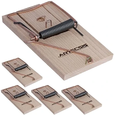 Abbildung von ARTECSIS 5er Pack mit klassischen Rattenfallen aus Holz, Schlagfalle, Schnappfalle, wiederverwendbar, Starke Schlagkraft, innen anwendbar