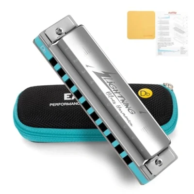 Abbildung von East top Mundharmonika, fortgeschrittene diatonische Mundharmonika Tonart Db, 10 Löcher, Blues Harp Mundorgan mit silberner Abdeckung, Mundharmonikas für Erwachsene, Profis und