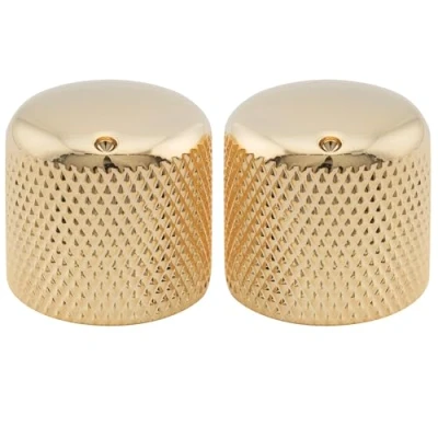 Abbildung von Musiclily Pro Inch Fein 24 Zähne Stahl Potiknopf Push on Dome Knobs 18mm mit Indikator Punkt für USA E Gitarre oder Bass, Gold (2 Stück)