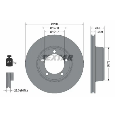 Abbildung von TEXTAR 92061300 Bremsscheibe 298 24 05/05 127 innenbelüftet ohne Radlager, Radbefestigungsbolzen, Radnabe LAND ROVER: Defender SUV