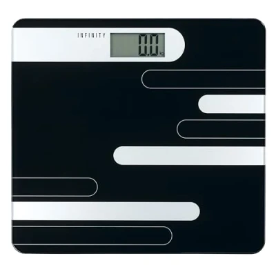 Abbildung von Melissa Infinity16690073 Personenwaage digital Gewichtswaage mit LCD Display belastbar bis 180kg gehärtete Glasplatte Batteriebetrieben schwarz