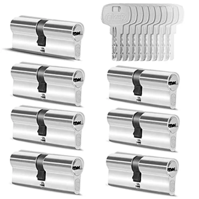 Abbildung von GERCAR 7x Schließzylinder gleichschließend 7 Profilzylinder 30/30 inkl. 35 Schlüssel 60 mm Doppelzylinder Türschloss Zylinderschloss gleichschliessendes 7er Set Länge: 60mm, A:30 B:30