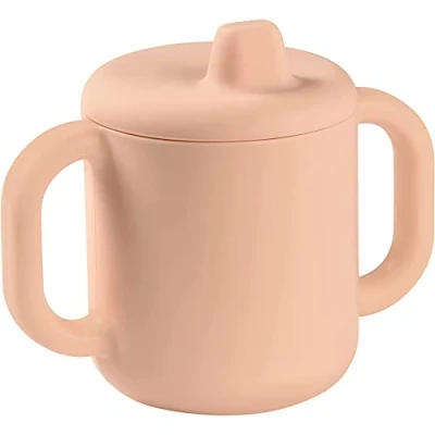 Abbildung von Béaba, Trinklernbecher für Babys, mit Fläschchen/Tasse, 100% hochwertiges Silikon, große Griffe, erleichtert die Handhabung, ergonomisch, weicher Mund, Pink