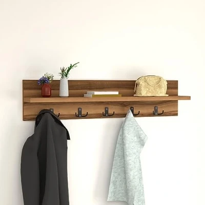 Abbildung von en.casa Wandgarderobe, »Hammarö« Flurgarderobe mit Ablage und 10 Kleiderhaken Walnuss