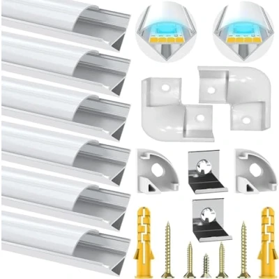 Abbildung von Chesbung LED Aluminium Profil für Streifen/Stripes/Stripe/Strip, 6 X 1m Aluprofil V Form Alu Profile Led, Leiste Kanal with Milchig Weißer Abdeckung, Diffusor mit 45 Grad Eckverbindern