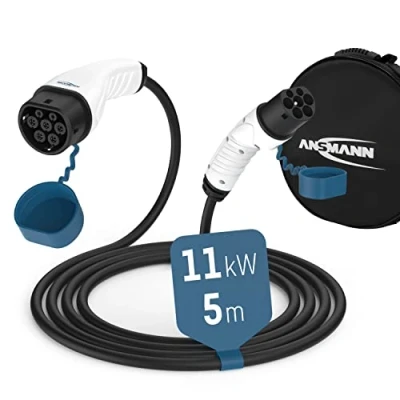 Abbildung von ANSMANN Ladekabel Typ 2 mit 11 kW für Hybrid &amp; Elektroauto / Typ2 Auto 5 Meter, 3 phasig, kompatibel e Autos Hybridautos, wie Tesla Model 3, Up, ID.3, ID.4, Zoe, EQ fortwo