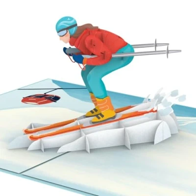 Abbildung von papercrush® Pop Up Karte Skifahrerin Lustige 3D Gutscheinkarte für Frauen (Freundin, Mama, Ehefrau), Reisegutschein Skiurlaub, Handgemachte Ski Geschenkkarte, Winter Geburtstagskarte