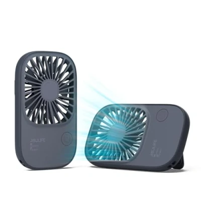 Abbildung von JISULIFE Handventilator Mini Ventilator, Kleiner Tragbarer Ventilator mit Halterung, Wiederaufladbarer USB Wimpernventilator 3 Geschwindigkeiten, Make up für Das Büro im Freien Blau