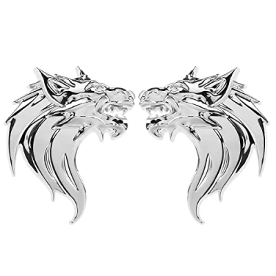 Abbildung von VGOL 1 Paar Wolfskopf 3D Metall Aufkleber Abziehbilder Wolf Emblem Reflektierende Abzeichen Dekoration für Motorrad Auto Windschutzscheibe Hell silbrig