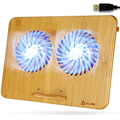 Abbildung von KLIM Bamboo Laptop Kühlungspad Anpassbare Geschwindigkeit Kühlende Unterlage mit Lüftern und Bambus Struktur, für Laptops zwischen 10 15,6 Extra USB Port