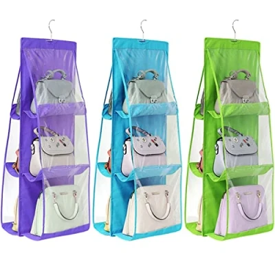 Abbildung von Saijer Hängend Handtaschen Aufbewahrung,3 Stück Organizer Hängend,Faltbar Taschenorganizer Hängende Hängeorganizer Taschen Mit 6 Fächer Taschenhalter für Schlafzimmer Kleiderschrank Buntes