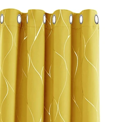 Abbildung von Deconovo Blickdichte Gardinen Thermo gegen Kälte Thermogardine Hitzeschutz Dicke Kälteschutz, Verdunkelungsvorhänge mit Ösen, Thermogardinen für Wohnzimmer, 229x117 cm(HöhexBreite), Senfgelb, 2er Set