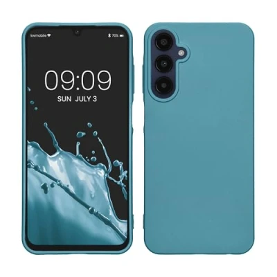 Abbildung von kwmobile Case kompatibel mit Samsung Galaxy A25 Hülle Schutzhülle aus Silikon metallisch schimmernd Handyhülle Metallic Karibikblau