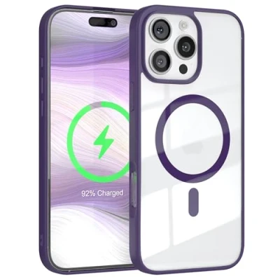 Abbildung von EAZY Case Hülle für iPhone 16 Pro Max kompatibel mit Qi Charging Ultra Aufprallschutz Stoßfest und Kratzfest dünne Schutzhülle Kameraschutz Silikon Cover Clear Hybrid Handy Lila