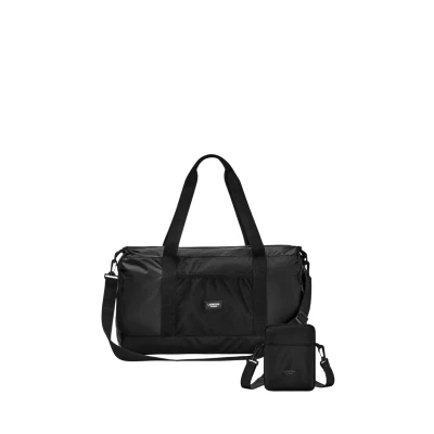 Abbildung von Larkson Faltbare Reisetasche Herren &amp; Damen Schwarz Magnus Packable Weekender 40L Platzsparende Travel Bag mit Trolley Gurt Faltbar in Kleine Crossbody Ultraleicht
