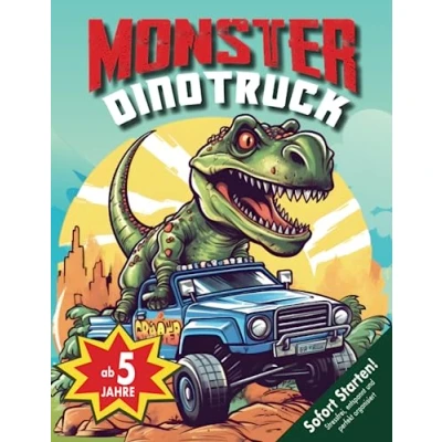 Abbildung von Auto Monstertruck Schatzsuche Kindergeburtstag ab 5 Jahren: Gewinnt mit dieser Dinosaurier Schnitzeljagd ein monströses Rennen und krallt euch den Schatz!