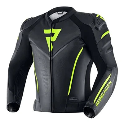 Abbildung von REBELHORN Fighter Leder Motorradjacke Ellbogen und Schulterschutz Wind wasserdichte Softshell Weste Belüftung Reflektierende Elemente 4 Taschen