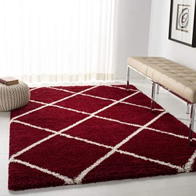Abbildung von SAFAVIEH Zottelig Teppich für Wohnzimmer, Esszimmer, Schlafzimmer Hudson Shag Collection, Hoher Flor, Rot und Elfenbein, 122 X 183 cm