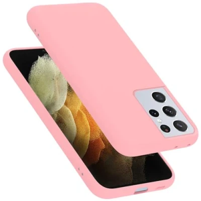Abbildung von Cadorabo Hülle kompatibel mit Samsung Galaxy S21 Ultra Silikon Handyhülle für Case aus flüssigem Silikon, Kratzfeste Schutzhülle Liquid PINK