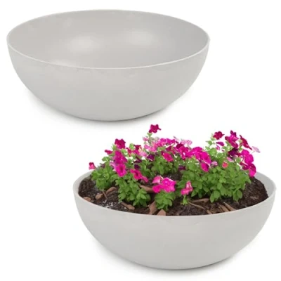 Abbildung von matches21 HOME &amp; HOBBY Pflanzschale für draussen in hell grau marmoriert 25 x 9 cm als wetterfeste Blumen Schale