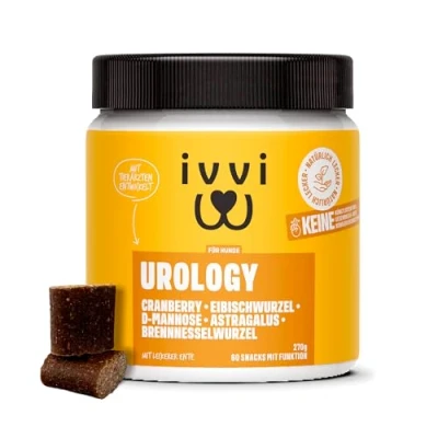 Abbildung von ivvi Urology Blasen und Harnwege Snacks mit Funktion für Hunde, bei Blasenentzündungen, Inkontinenz Harnwegsinfektionen 60 leckere (270g) Ente
