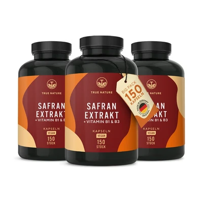 Abbildung von Safran Extrakt Kapseln + Vit B1 &amp; B3 Vegan Made in DE 450 St