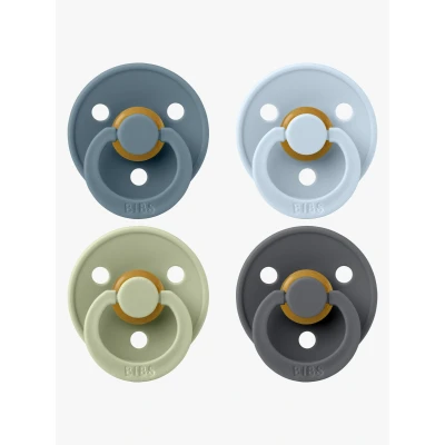 Abbildung von BIBS Colour Schnuller 4er Pack. BPA frei. Kirschform Nippel. Naturkautschuk/Latex. Hergestellt in Dänemark. Größe 2 (6 18 Monate). Baby Blue Mix