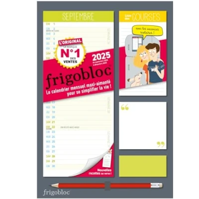 Abbildung von Frigobloc Mensuel compact 2025 Calendrier d&#039;organisation familiale / mois: (de sept. 2024 à déc. 2025)