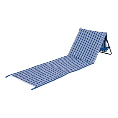 Abbildung von Campart Faltbare Strandliege Bretagne bis 120 kg gepolstert mit Tragegriff Aluminium 600D Polyester 1 Person BE 0421, Blau Weiß