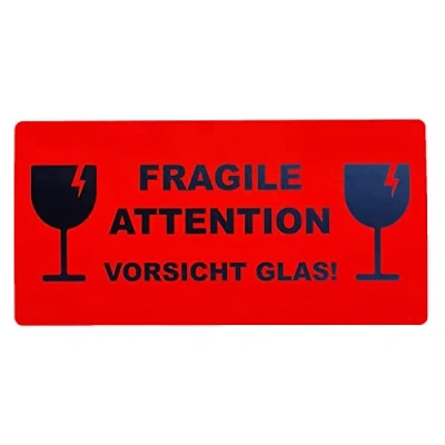 Abbildung von varivendo Etikett 50 Hinweisetiketten &quot;Fragile Attention Vorsicht Glas&quot;, Warnaufkleber Versandaufkleber Versandetiketten Glas