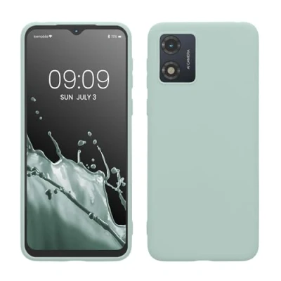 Abbildung von kwmobile Hülle kompatibel mit Motorola Moto E13 weiches TPU Silikon Case Cover geeignet für kabelloses Laden Cool Mint