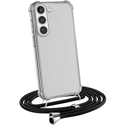 Abbildung von MyGadget Handykette für Samsung Galaxy S23 Plus [ TPU Hülle mit verstellbaren Band ] Handyhülle Handyband zum Umhängen Kordel Schnur Case Schutzhülle Schwarz