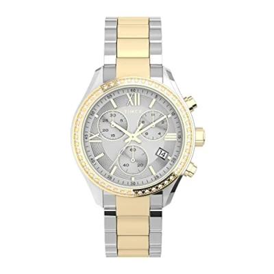 Abbildung von Timex Classic 38mm Armbanduhr für Damen, silberfarbenes Armband, Chronograph, Kristall, TW2V57700