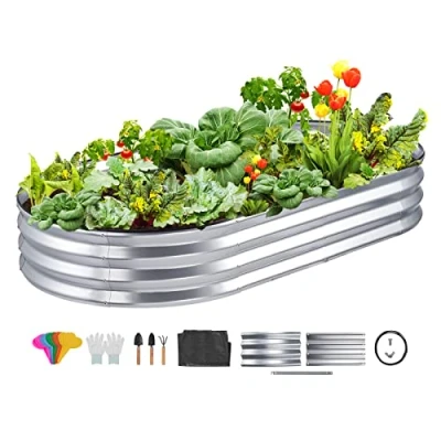 Abbildung von VEVOR Hochbeet Pflanzkübel Blumenkasten Garten Pflanzkasten Terrassen Gemüsebeet Gartenbeet Pflanzbeet Silber 180x90x30cm verzinktem Metall ideal für den Anbau von Gemüse Obst Kräutern usw.