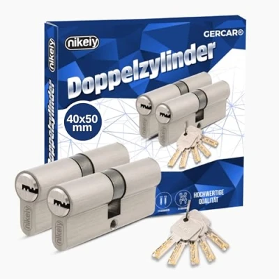Abbildung von GERCAR Pro Profilzylinder 40/50 Massiver Schließzylinder gleichschließend 2er Set Doppelzylinder Zylinderschloss Messing matt inkl. 10 Schlüssel Wendeschlüssel Länge: 90 mm, A:40 B:50 2x