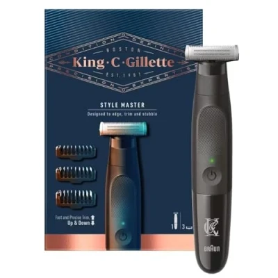 Abbildung von King C Gillette Style Master Barttrimmer für Männer mit 1 austauschbare 4D Klinge und 3 Kammaufsätze, Geschenk