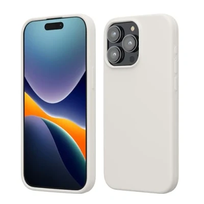 Abbildung von kwmobile Hülle für das iPhone 15 Pro Max Silikon Handy Case stoßfeste Handyhülle mit weicher Oberfläche Weiß