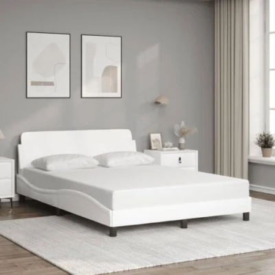 Abbildung von vidaXL Bettgestell mit Kopfteil, Bett Lattenrost, Bettrahmen in Wellenform, Doppelbett Polsterbett Schlafzimmerbett, Weiß 120x200cm Kunstleder
