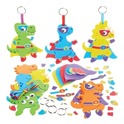 Abbildung von Baker Ross FX571 helden Dinosaurier Schlüsselanhänger 8er Packung, Schaumstoff Bastelsets für Kinder