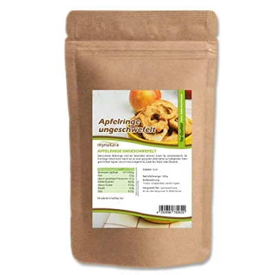 Abbildung von Mynatura Apfelringe getrocknet, ungeschwefelt I Naturbelassen Backen Apfel Snack Müsli Vegan Beutel (1x 1000g)
