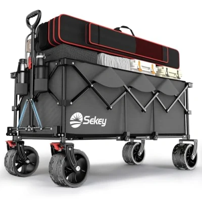 Abbildung von Sekey XXXL Bollerwagen Faltbar 300L 200KG Belastbar, Faltbarer 17x10 cm Extra Breite Reifen Alle Gelände, Patentiert Klappbar aus Vier Richtungen, Super 4013, Anthrazit